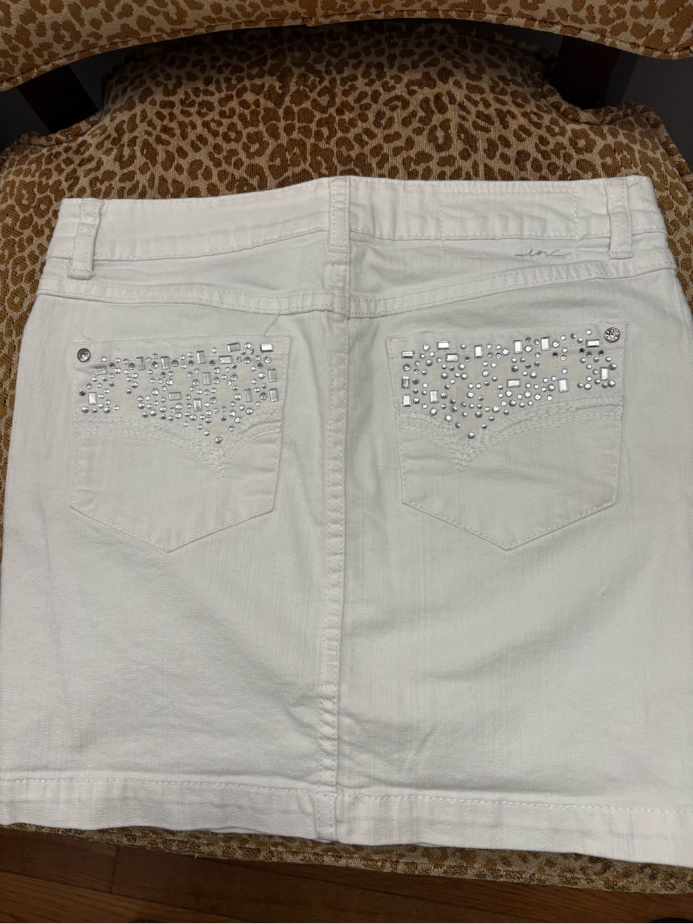 INC White Denim Mini Skirt with Crystal-Studded Back Pockets